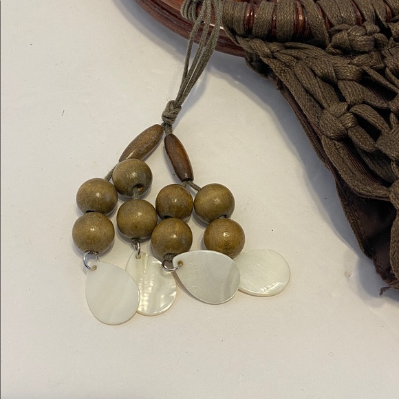 Coldwater Creek Macrame’ Brown mid-size bag with dual Round wicker handles BOHO - Picture 11 of 11